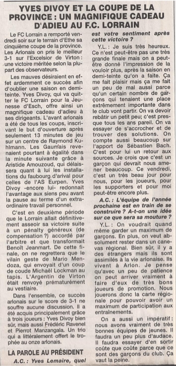 Yves Divoy et la coupe de la provine Yves Divoy et la coupe de la provine 1996